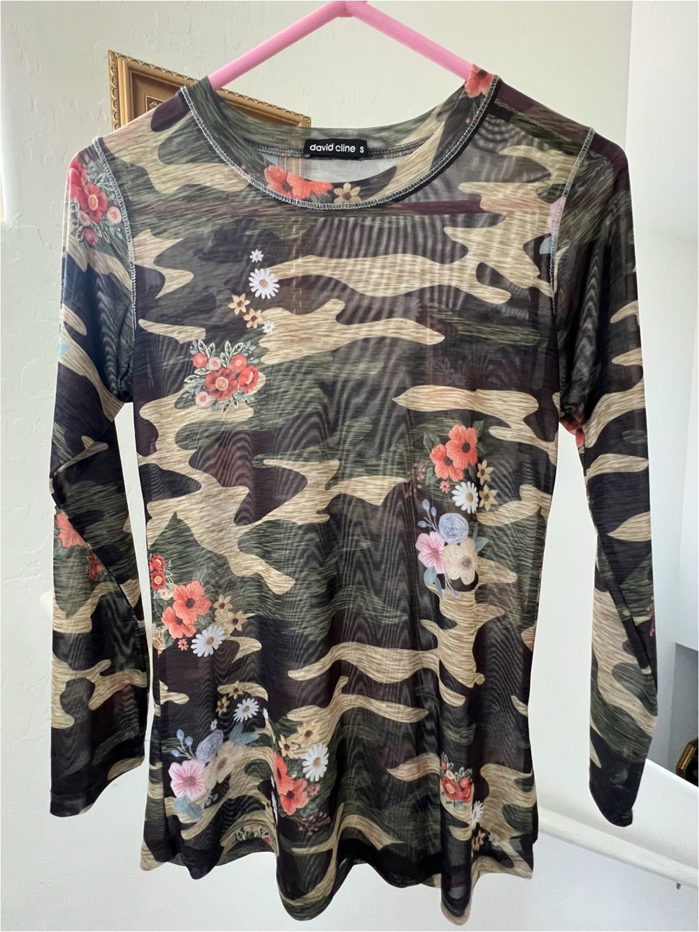 David Cline Sheer Mesh Camo Floral Top Daphne Artsy Rave Grunge Made USA Small